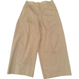 UNIQLO U Wide Leg Cropped Pants Beige Cotton Elastic Waist Size Medium Normcore